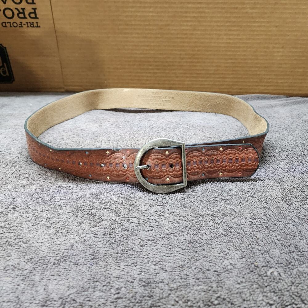 Brown tooled Leather belt Men's size XL  b48